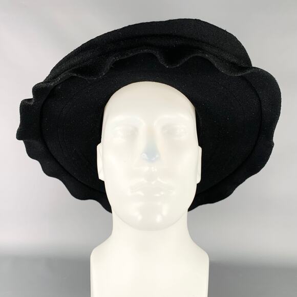 COMME des GARCONS AW18 Size M Black Wool Layered Brim Felt Hat - Picture 2 of 7